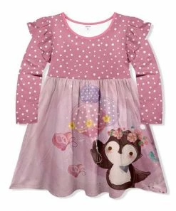 Top 10 ⌛ Wholesale 🌟 Penelope Plumm Pink & Purple Dot Owl Butterfly Ruffle Long-Sleeve A-Line 👗 👗 Dress - Toddler & 👧 Girls 👏 🎁