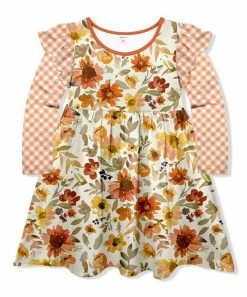 Best Pirce 🔔 Deals 👍 Penelope Plumm Orange & White Gingham Floral Ruffle Long-Sleeve A-Line 👗 👗 Dress - Toddler & 👧 Girls 👏 😀