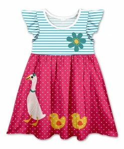 Discount ❤️ Best Sale 🌟 Penelope Plumm Arctic & Fuchsia Stripe Ducks Angel-Sleeve 👗 👗 Dress - 👧 Girls 🔥 🔔