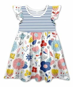 Best reviews of 😀 Outlet 🛒 Penelope Plumm Blue & White Stripe Floral Angel-Sleeve 👗 👗 Dress - 👧 Girls 😀 🔔