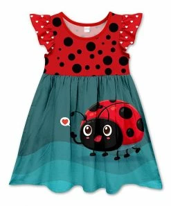 Best Sale 😀 Discount 💯 Penelope Plumm Red & Ocean Blue Ladybug Gradient Angel-Sleeve 👗 👗 Dress - 👧 Girls 🎉 😉