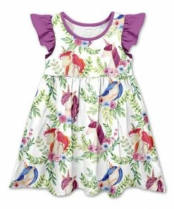 Budget ✔️ Best Sale 👍 Penelope Plumm White & Purple Unicorn Angel-Sleeve 👗 👗 Dress - 👧 Girls 👏 👏