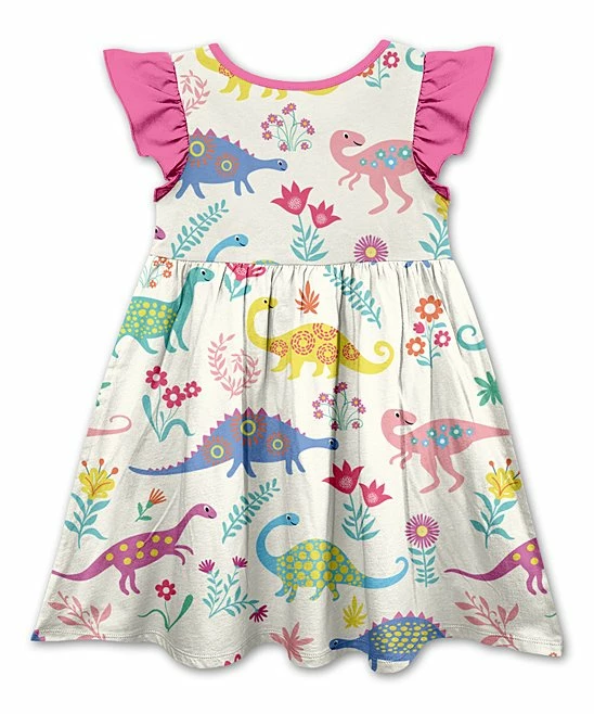 Cheap โ๏ธ Best reviews of ๐ฅ Penelope Plumm Ecru & Pink Floral Dinosaurs Angel-Sleeve ๐ ๐ Dress - ๐ง Girls โ โ๏ธ - Image 2