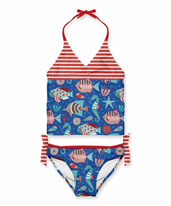 New ๐งจ Discount ๐ฅฐ Penelope Plumm Blue & Red Fish & Stripe Knot Tankini - Toddler & ๐ง Girls โ๏ธ ๐