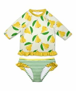 Buy ๐ Cheapest ๐ Penelope Plumm Yellow & Green Pear & Stripe Ruffle-Accent Rashguard Set - Toddler & ๐ง Girls ๐ฅฐ ๐