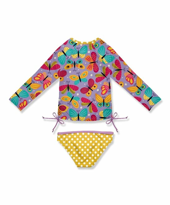 New 🔥 Wholesale 😀 Penelope Plumm Lilac & Yellow Butterfly & Dot Bow Rashguard Tee & Swim Bottoms - Toddler & 👧 Girls 🔔 🤩 - Image 2