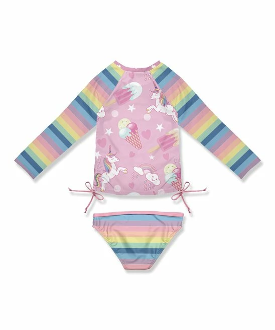 Outlet ๐ Cheapest ๐ Penelope Plumm Pink & Blue Stripe & Ice Cream Bow Rashguard Tee & Swim Bottoms - Toddler & ๐ง Girls ๐ ๐ - Image 2