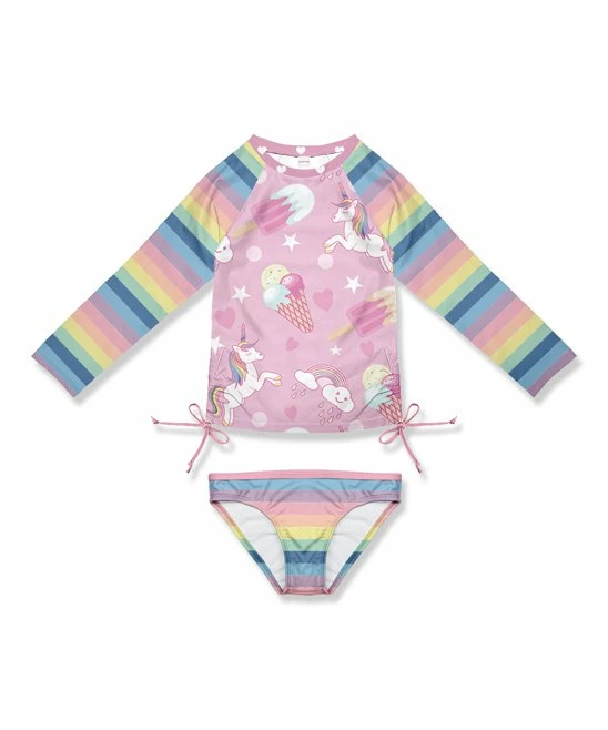 Outlet ๐ Cheapest ๐ Penelope Plumm Pink & Blue Stripe & Ice Cream Bow Rashguard Tee & Swim Bottoms - Toddler & ๐ง Girls ๐ ๐