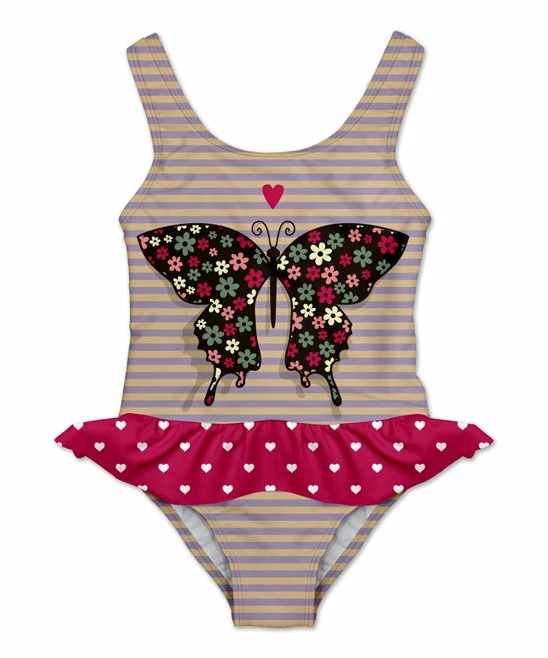 Best Sale โ๏ธ Coupon โ Penelope Plumm Purple Stripe Butterfly Ruffle One-Piece - Infant, Toddler & ๐ง Girls ๐คฉ โค๏ธ