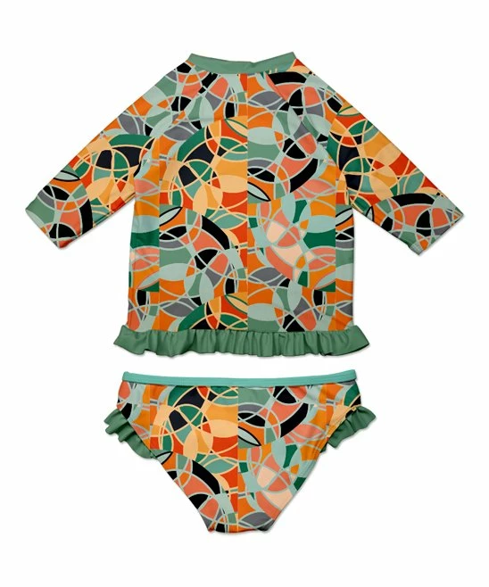 Buy ๐ฅ Wholesale โจ Penelope Plumm Bean Green Abstract Ruffle-Accent Rashguard Set - Toddler & ๐ง Girls ๐ ๐ - Image 2