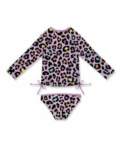 Buy ⌛ Best Pirce 🥰 Penelope Plumm Light Purple Leopard Bow Rashguard Tee & Swim Bottoms - Toddler & 👧 Girls 👏 🎁