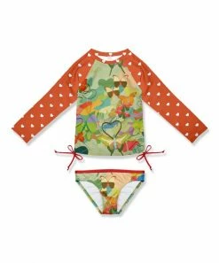 Best Sale 🎁 Best Sale ❤️ Penelope Plumm Orange Heart Butterfly Bow Rashguard Tee & Swim Bottoms - Toddler & 👧 Girls ⌛ 🥰