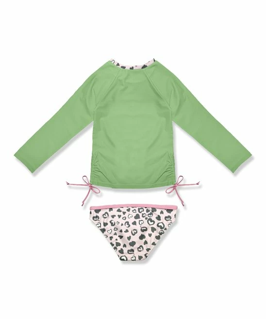 New ๐คฉ Brand new ๐ Penelope Plumm Green Cat Hearts Bow Rashguard Tee & Swim Bottoms - Toddler & ๐ง Girls ๐ ๐ฏ - Image 2