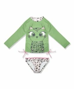 New ๐คฉ Brand new ๐ Penelope Plumm Green Cat Hearts Bow Rashguard Tee & Swim Bottoms - Toddler & ๐ง Girls ๐ ๐ฏ
