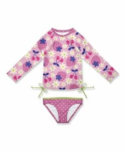 New 🤩 Brand new ⌛ Penelope Plumm Pink Floral & Dots Bow Rashguard Tee & Swim Bottoms - Toddler & 👧 Girls 👍 ✔️