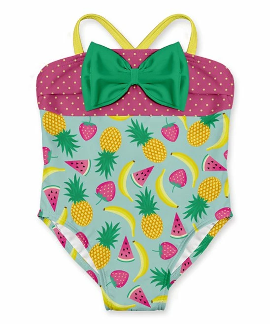 Brand new ๐ฅฐ Budget ๐ Penelope Plumm Aquamarine Fruits Bow One-Piece - Infant & Toddler โจ โจ