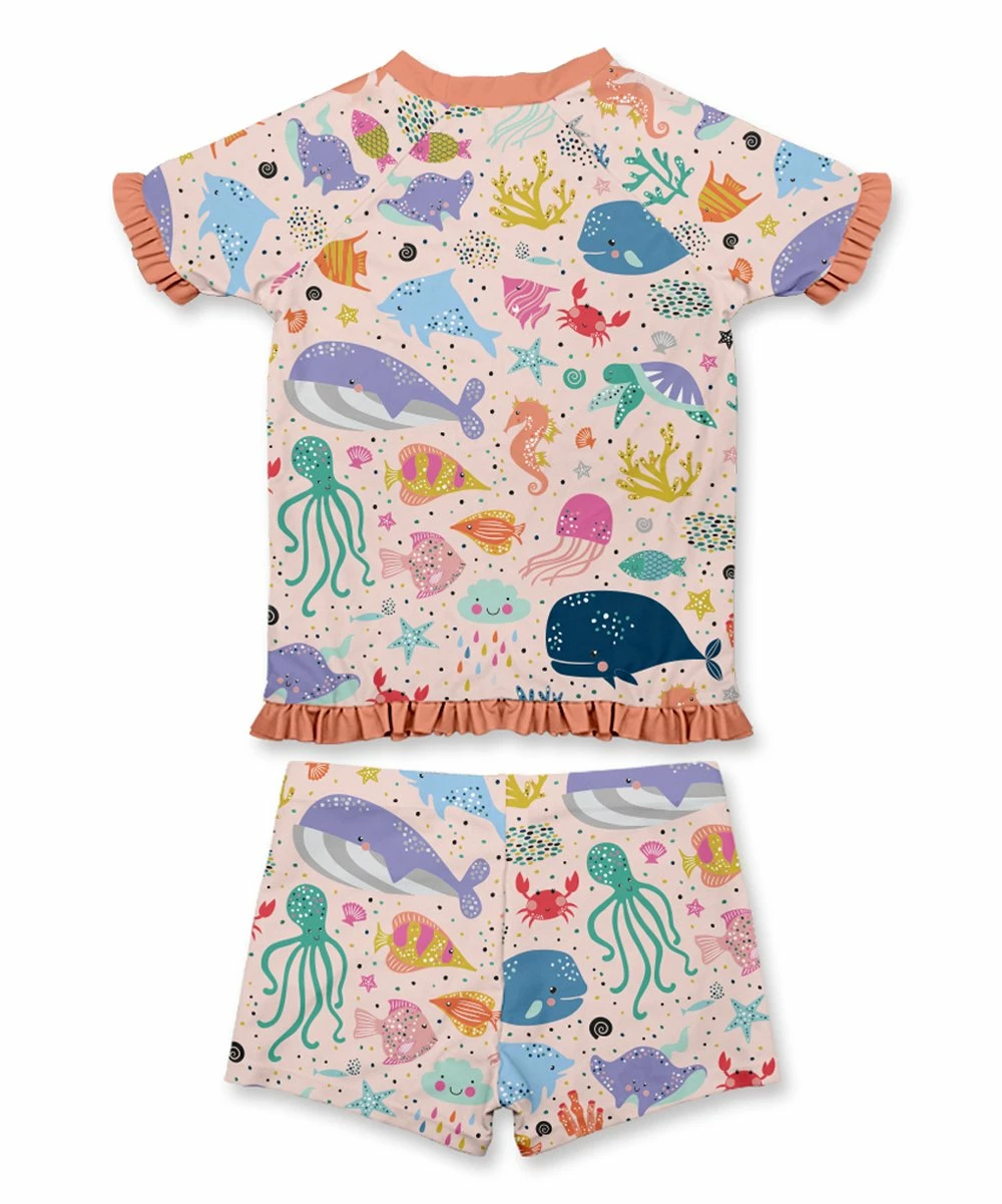 Cheapest โ Buy โค๏ธ Penelope Plumm Pink Sea Life Ruffle Rashguard Set - Toddler & ๐ง Girls ๐ ๐ฅ - Image 2