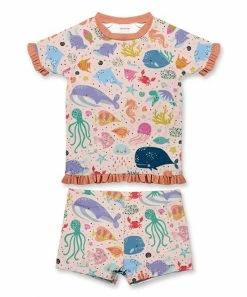 Cheapest โ Buy โค๏ธ Penelope Plumm Pink Sea Life Ruffle Rashguard Set - Toddler & ๐ง Girls ๐ ๐ฅ