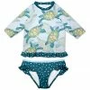 Best Pirce 🧨 Coupon ⭐ Penelope Plumm Powder Blue Turtle & Dots Ruffle-Accent Rashguard Set - Toddler & 👧 Girls 😀 🌟