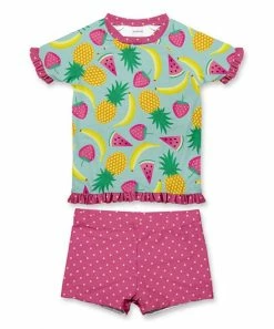 Discount ๐ Hot Sale ๐ Penelope Plumm Turquoise & Pink Fruit & Dots Ruffle Rashguard Set - Toddler & ๐ง Girls โ๏ธ ๐ฏ