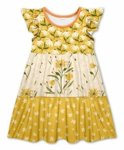 New 🎁 Best Pirce ✨ Penelope Plumm Yellow & Light Yellow Floral Tiered Angel-Sleeve 👗 👗 Dress - Toddler & 👧 Girls 🧨 🌟