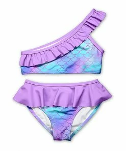 Best Sale 💯 New 👏 Penelope Plumm Purple Scale Ruffle Asymmetrical 👙 👙 Bikini - Toddler & 👧 Girls 👍 ❤️