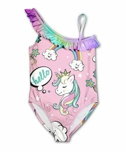 Best deal ๐ Wholesale ๐ฅ Penelope Plumm Pink Unicorn 'Hello' Asymmetrical One-Piece - Toddler & ๐ง Girls โ ๐