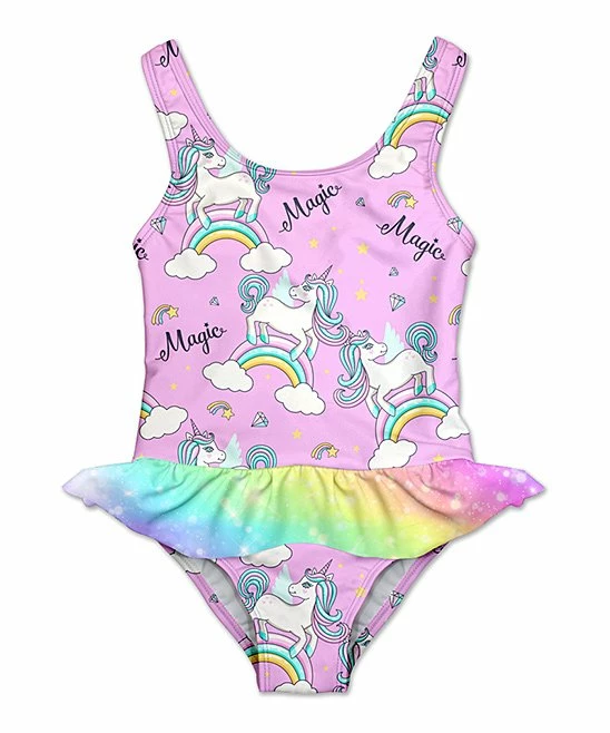 New ๐ฅ Flash Sale ๐ฏ Penelope Plumm Pink & Aqua Unicorn ๐ ๐ Skirted One-Piece - Infant, Toddler & ๐ง Girls ๐ฅ ๐
