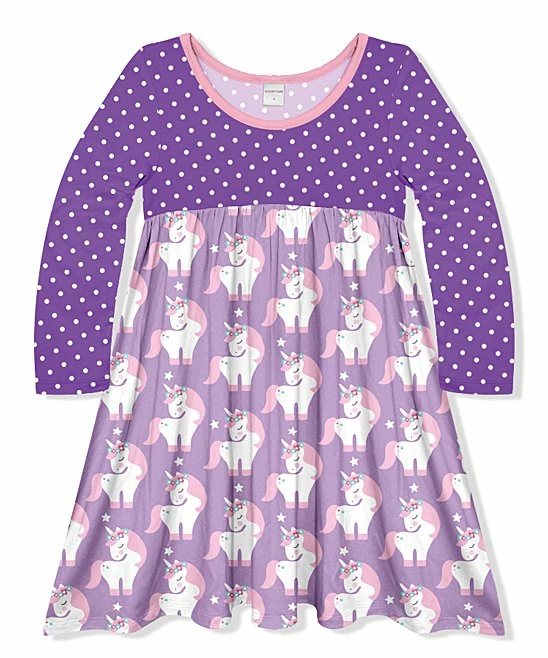 Cheap ๐ Buy โญ Penelope Plumm Purple Polka Dot Unicorn Babydoll ๐ ๐ Dress - Toddler & ๐ง Girls โจ โ