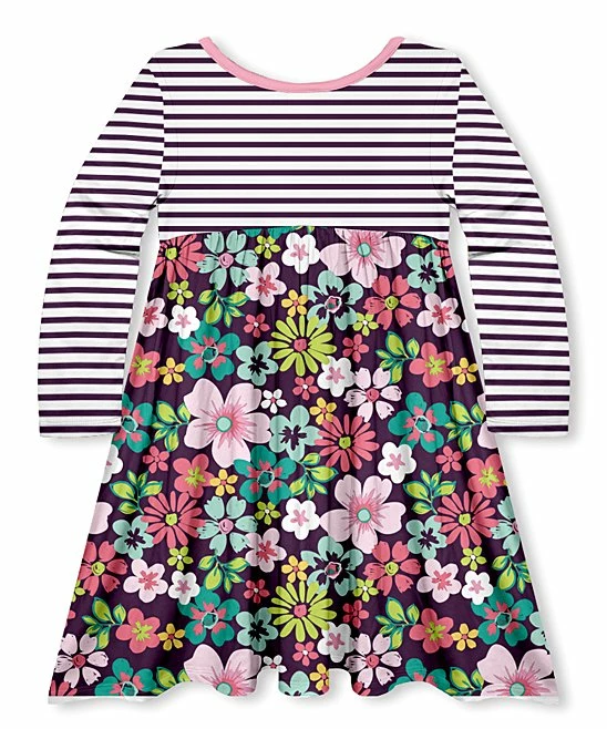 New 😍 Best deal 😀 Penelope Plumm Purple Stripe & Floral Babydoll 👗 👗 Dress - Toddler & 👧 Girls 🔥 🛒 - Image 2