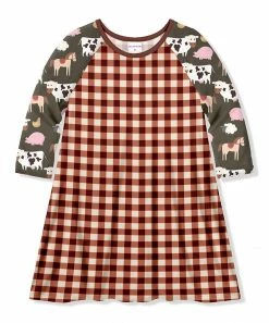 Coupon 🛒 New 🥰 Penelope Plumm Dark Red Plaid & Farm Animals Raglan 👗 👗 Dress - Toddler & 👧 Girls ⭐ 😀