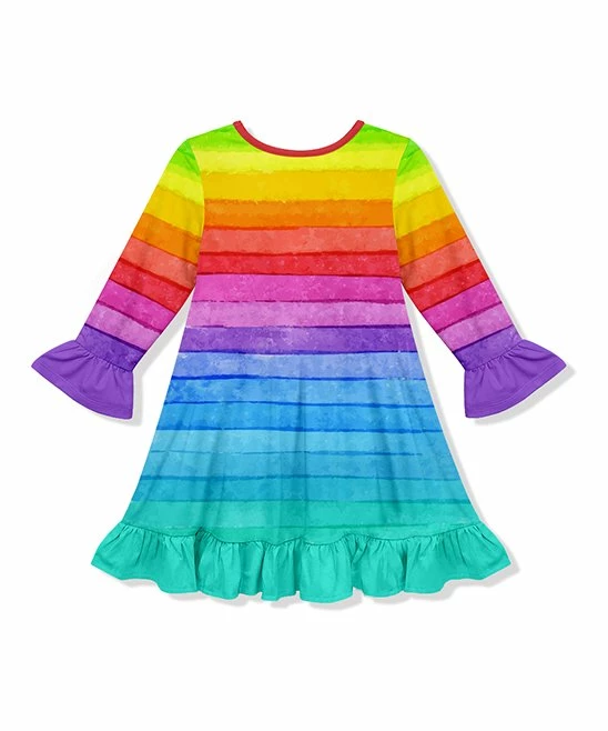 Deals ๐ Flash Sale โจ Penelope Plumm Rainbow Stripe Unicorn Ruffle Shift ๐ ๐ Dress - Toddler & ๐ง Girls โค๏ธ โจ - Image 2