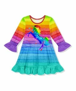 Deals π Flash Sale β¨ Penelope Plumm Rainbow Stripe Unicorn Ruffle Shift π π Dress - Toddler & π§ Girls β€οΈ β¨