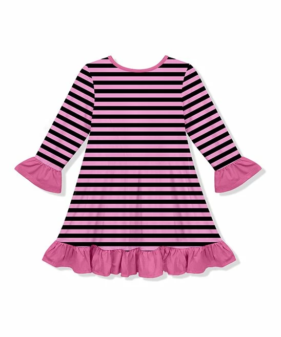 Promo ๐ Discount ๐ Penelope Plumm Magenta & Black Stripe Cat Ruffle Shift ๐ ๐ Dress - Toddler & ๐ง Girls ๐ โ - Image 2