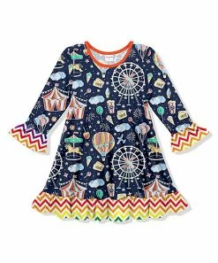Deals 😀 Best reviews of 😍 Penelope Plumm Dark Navy Circus Ruffle-Trim Shift 👗 👗 Dress - Toddler & 👧 Girls 👏 👍