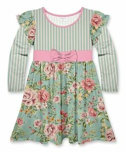 Wholesale 🎁 Best Pirce 👏 Penelope Plumm Teal & Pink Floral Ruffle-Sleeve A-Line 👗 👗 Dress - Toddler & 👧 Girls ✨ 🎉