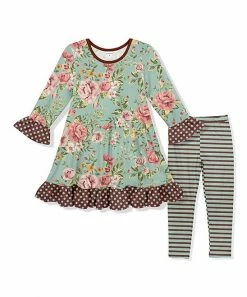 Top 10 🎁 Promo 😍 Penelope Plumm Teal & Brown Floral Ruffle Shift 👗 👗 Dress & Leggings - Toddler & 👧 Girls 🎉 🤩