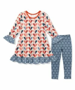 Brand new 🔔 Best Pirce ✔️ Penelope Plumm Ecru Heart Ruffle Shift 👗 👗 Dress & Stone Floral Leggings - Toddler & 👧 Girls 🌟 ⌛