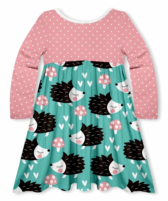 Outlet โญ Budget ๐ Penelope Plumm Pink & Teal Polka Dot Hedgehog Babydoll ๐ ๐ Dress - Toddler & ๐ง Girls ๐ ๐งจ - Image 2