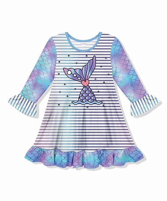 Best Sale ๐ Cheap ๐ Penelope Plumm Purple Stripe Fishtail Ruffle-Trim Shift ๐ ๐ Dress - Toddler & ๐ง Girls ๐งจ ๐
