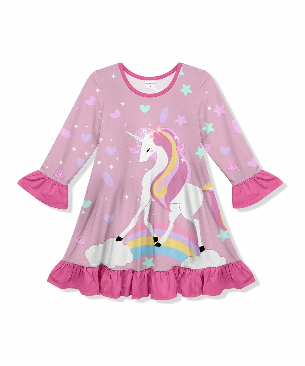 New โจ Coupon ๐ Penelope Plumm Blush Unicorn Ruffle Shift ๐ ๐ Dress - Toddler & ๐ง Girls ๐ ๐