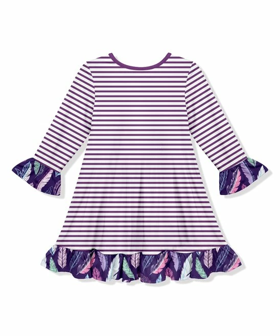 Hot Sale ⭐ Top 10 💯 Penelope Plumm Mauve Stripe Feather Heart Ruffle Shift 👗 👗 Dress - 👧 Girls 👍 🤩 - Image 2