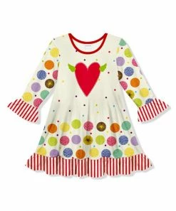 Wholesale ❤️ New ⭐ Penelope Plumm Cream Heart Circle Ruffle Shift 👗 👗 Dress - Toddler & 👧 Girls 🥰 ❤️