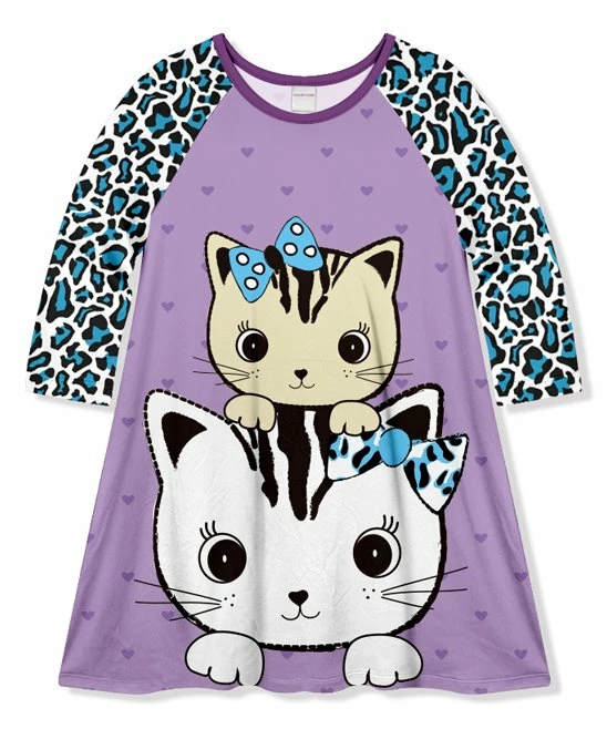 Best Sale 🤩 Discount ✔️ Penelope Plumm Iris Heart Cats Leopard Raglan Shift 👗 👗 Dress - Toddler & 👧 Girls 👏 😍