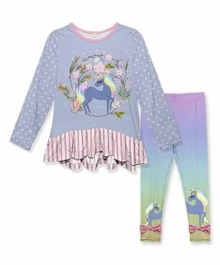 Best Pirce ✨ Best Sale ❤️ Penelope Plumm Purple Floral Unicorn Tunic & Ombré Leggings - 👧 Girls 🎉 💯