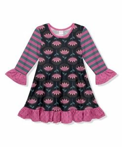 Brand new 🤩 Discount ⌛ Penelope Plumm Magenta & Black Stripe & Floral Ruffle Trim Shift 👗 👗 Dress - Toddler & 👧 Girls ❤️ 🤩