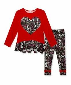 Budget 🥰 Wholesale 🌟 Penelope Plumm Red 'Love' Heart Ruffle Tunic & Black 'Love' Leggings - Toddler & 👧 Girls ⭐ 🔥