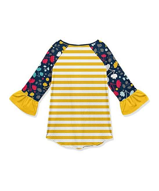Best Sale ๐ Budget ๐ Penelope Plumm Navy Floral & Yellow Stripe Raglan Tunic - Toddler & ๐ง Girls ๐ ๐ - Image 2