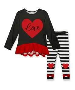 Best deal ๐ฅ Brand new ๐ Penelope Plumm Black & Red 'Love' Ruffle-Hem Tunic & Leggings - Toddler & ๐ง Girls ๐ ๐