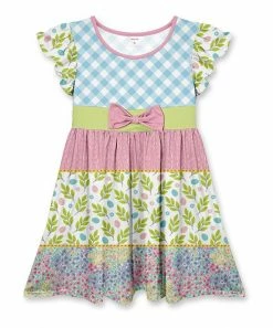 Cheap ๐ Deals ๐ Penelope Plumm Sky Blue Plaid & Stripe Floral Pattern Bow Flutter-Sleeve ๐ ๐ Dress - Toddler & ๐ง Girls ๐ ๐งจ